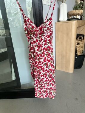 Red Floral Slip Dress with Spaghetti Straps
